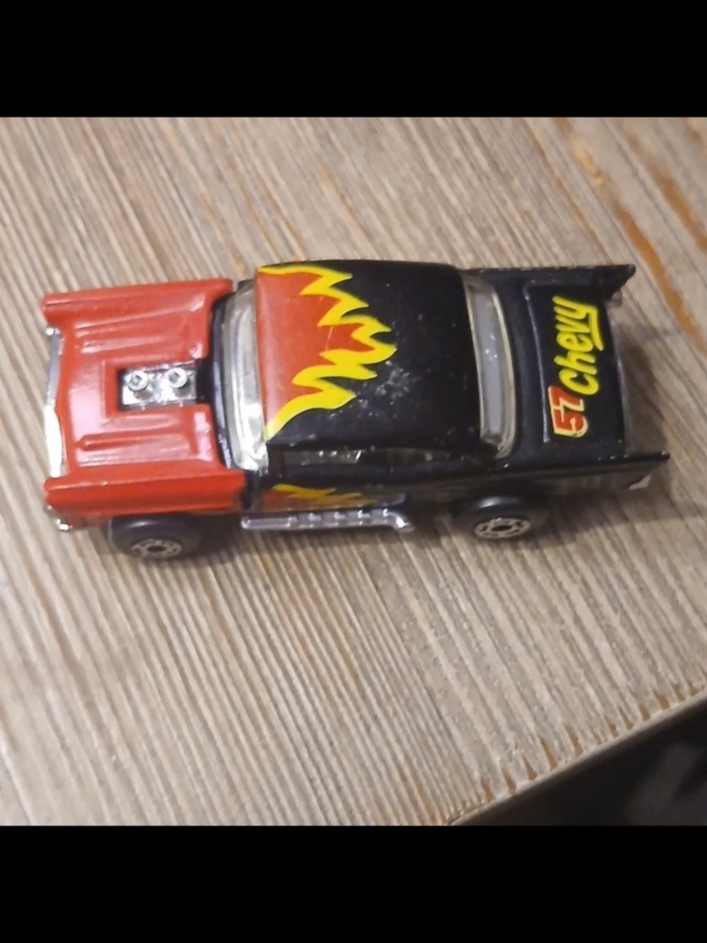 1983 Matchbox MB-4 1957 Chevy Bel Air Hardtop Black w/Red/Yellow Flames 1:64 NM